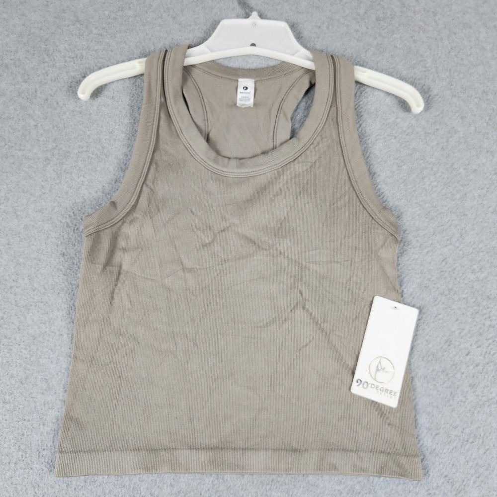 90 Degree by Reflex Satellite Seamless Ribbed Crop Tank Top Womens Large Beige